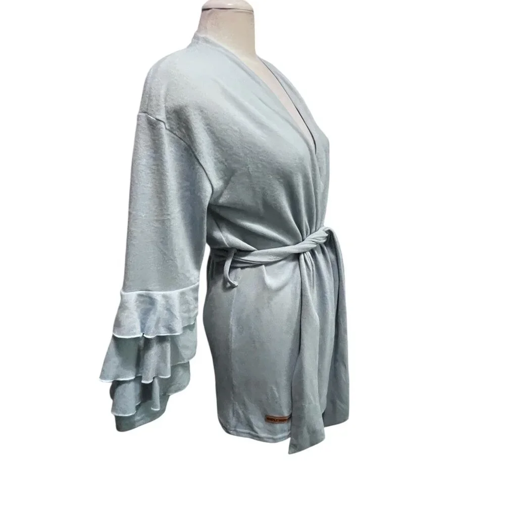 Simply Southern Fleece Ruffled Belted Long Sleeve Cardigan Sz Large Womens Soft - Picture 10 of 10
